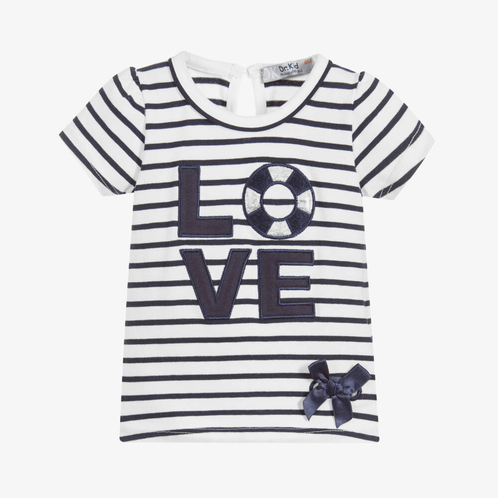 Dr. Kid-Girls Blue Stripe Love T-Shirt | Childrensalon Outlet