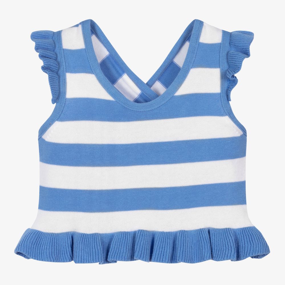 Dr. Kid - Girls Blue Striped Knitted Top | Childrensalon