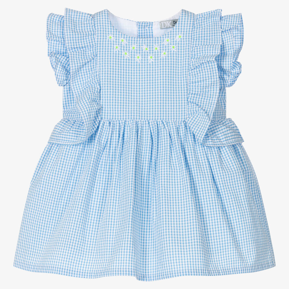 Dr. Kid - Girls Blue & White Gingham Check Dress | Childrensalon