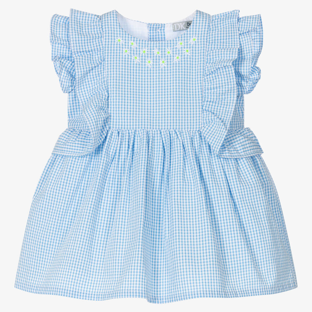 Dr. Kid Girls Blue White Gingham Check Dress Childrensalon