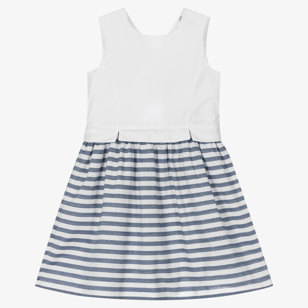 Dr. Kid - Белое платье в синюю полоску с бантом | Childrensalon