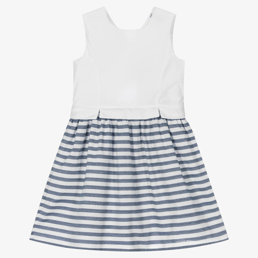 Dr. Kid-Girls Blue & White Striped Bow Dress | Childrensalon Outlet
