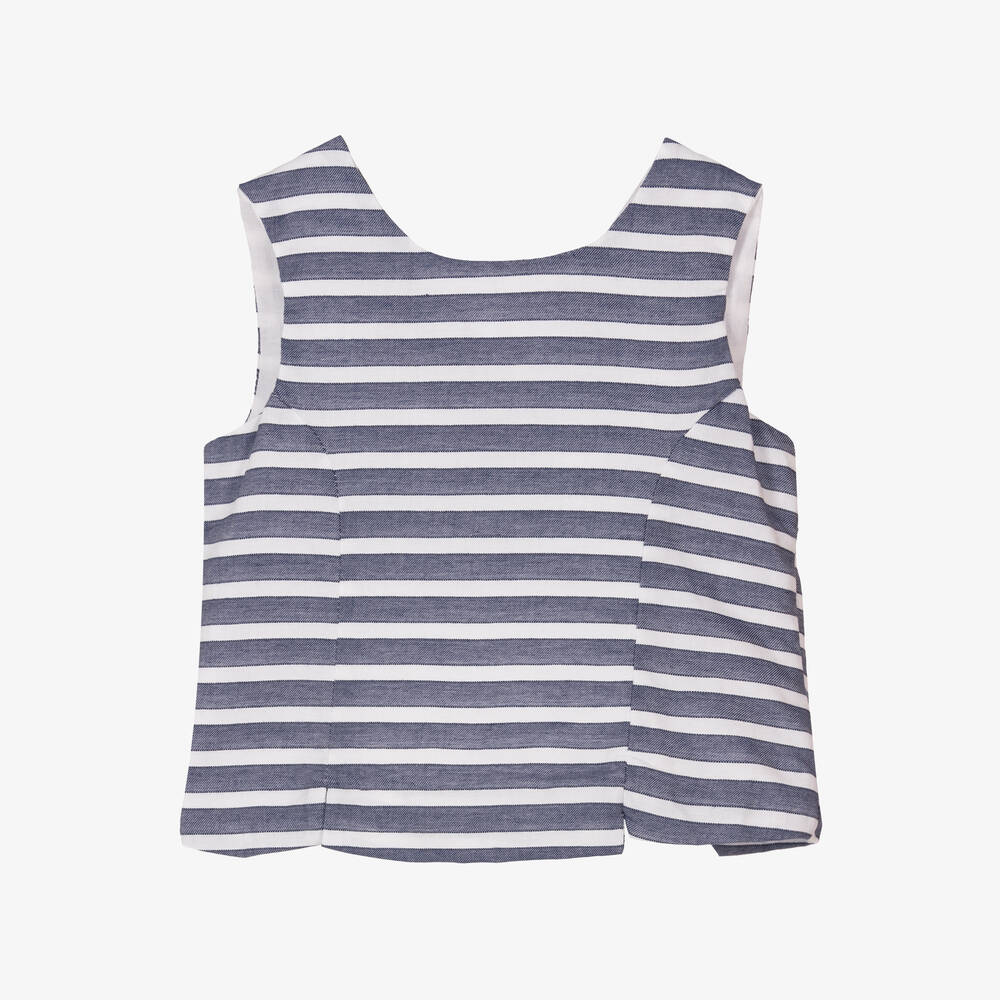 Dr. Kid - Girls Blue & White Striped Bow Top | Childrensalon