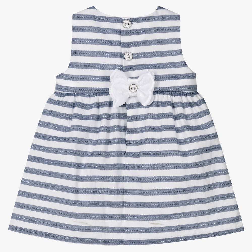 Dr. Kid-Girls Blue & White Striped Cotton Dress | Childrensalon Outlet