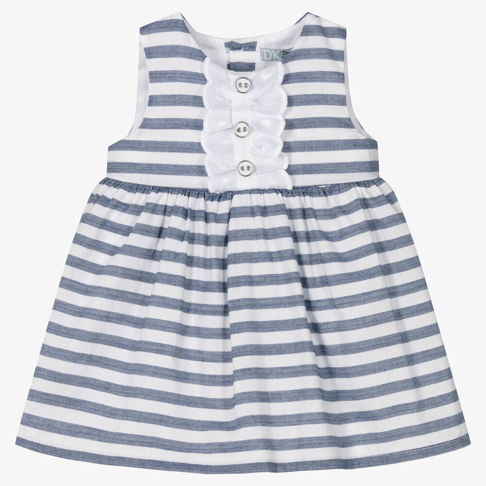 Dr. Kid - Girls Blue & White Striped Cotton Dress | Childrensalon