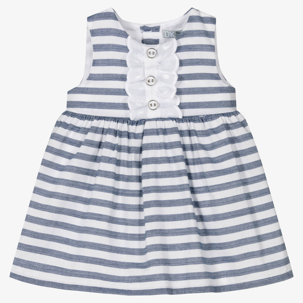 Dr. Kid - Robe coton bleu et blanc rayé fille | Childrensalon