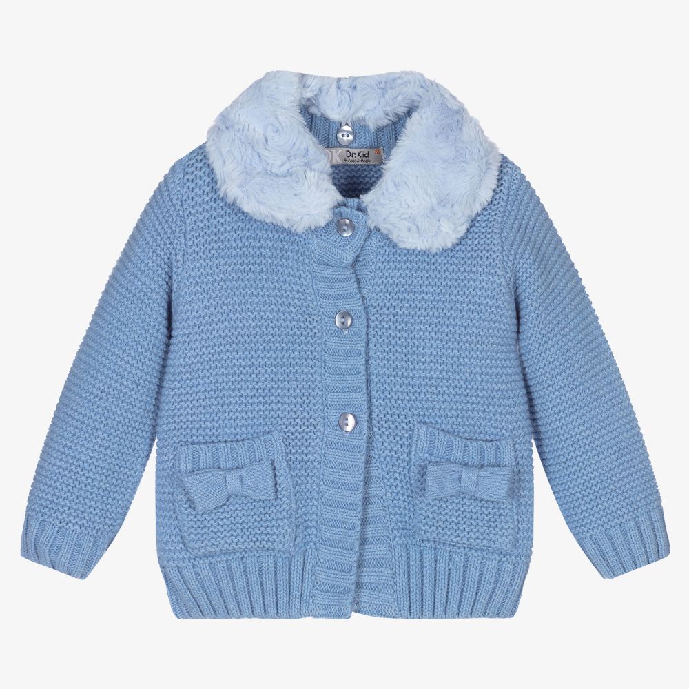 Dr. Kid - Girls Blue Wool Knit Cardigan | Childrensalon