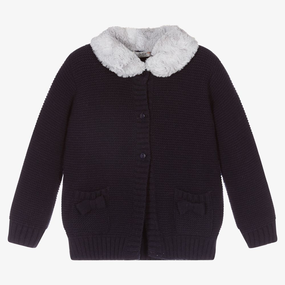 Dr. Kid - Girls Blue Wool Knit Cardigan | Childrensalon