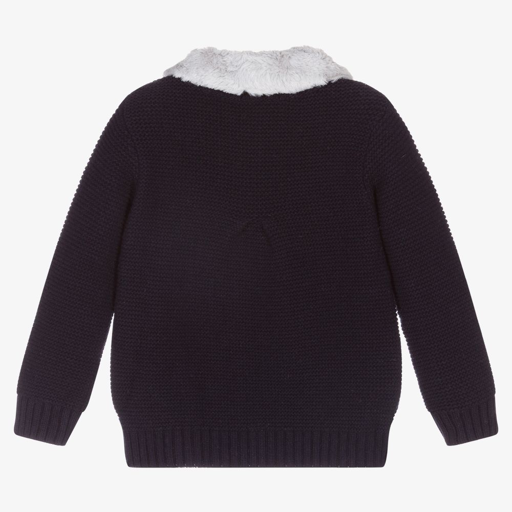 Dr. Kid-Girls Blue Wool Knit Cardigan | Childrensalon Outlet