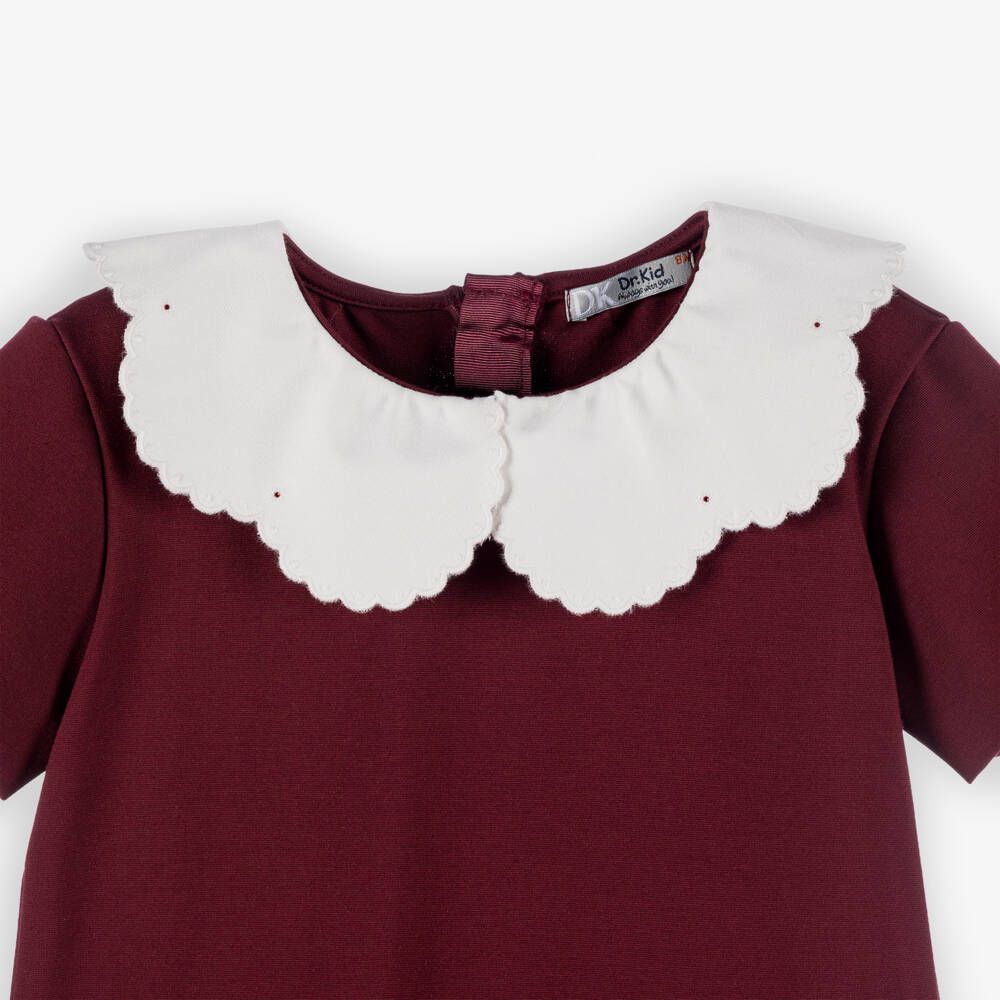 Dr. Kid-Girls Burgundy Red Milano Jersey Dress with Scalloped Collar | Childrensalon Outlet