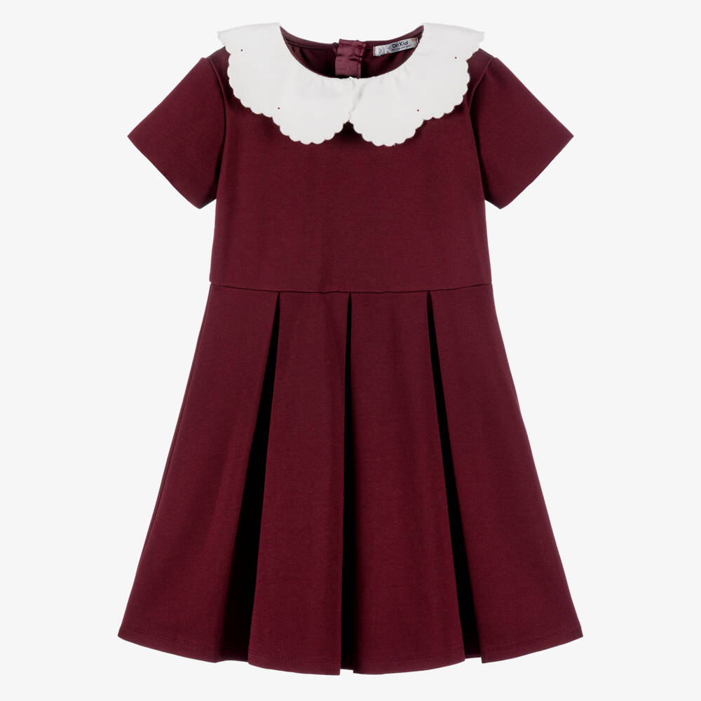 Dr. Kid-Girls Burgundy Red Milano Jersey Dress with Scalloped Collar | Childrensalon Outlet