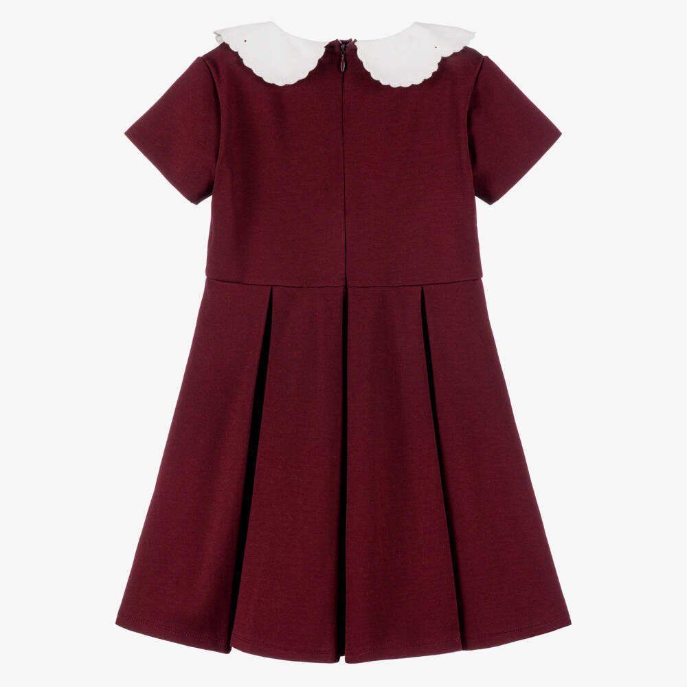 Dr. Kid-Girls Burgundy Red Milano Jersey Dress with Scalloped Collar | Childrensalon Outlet