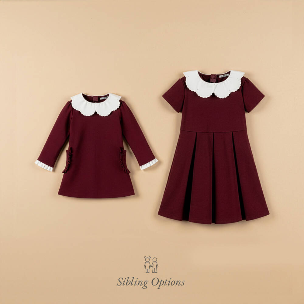 Dr. Kid-Girls Burgundy Red Milano Jersey Dress with White Collar | Childrensalon Outlet