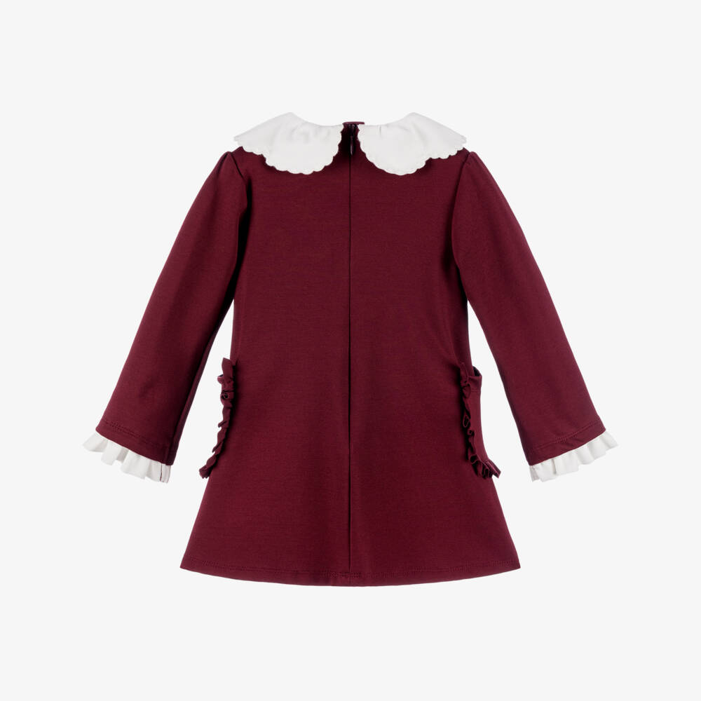 Dr. Kid-Girls Burgundy Red Milano Jersey Dress with White Collar | Childrensalon Outlet