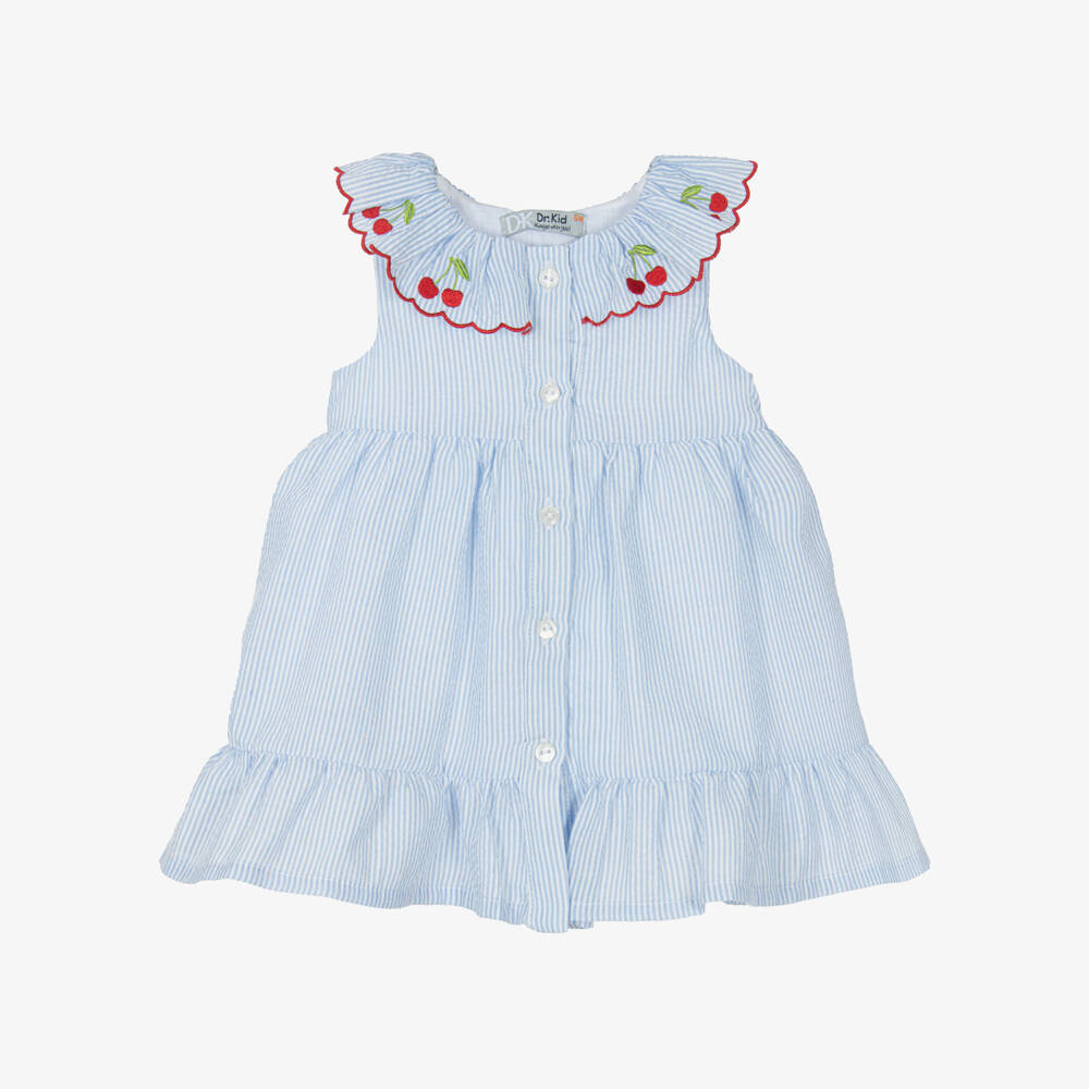 Dr. Kid-Girls Cherry-Embroidered Blue Dress | Childrensalon Outlet