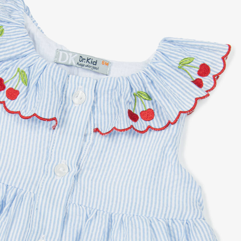 Dr. Kid-Girls Cherry-Embroidered Blue Dress | Childrensalon Outlet