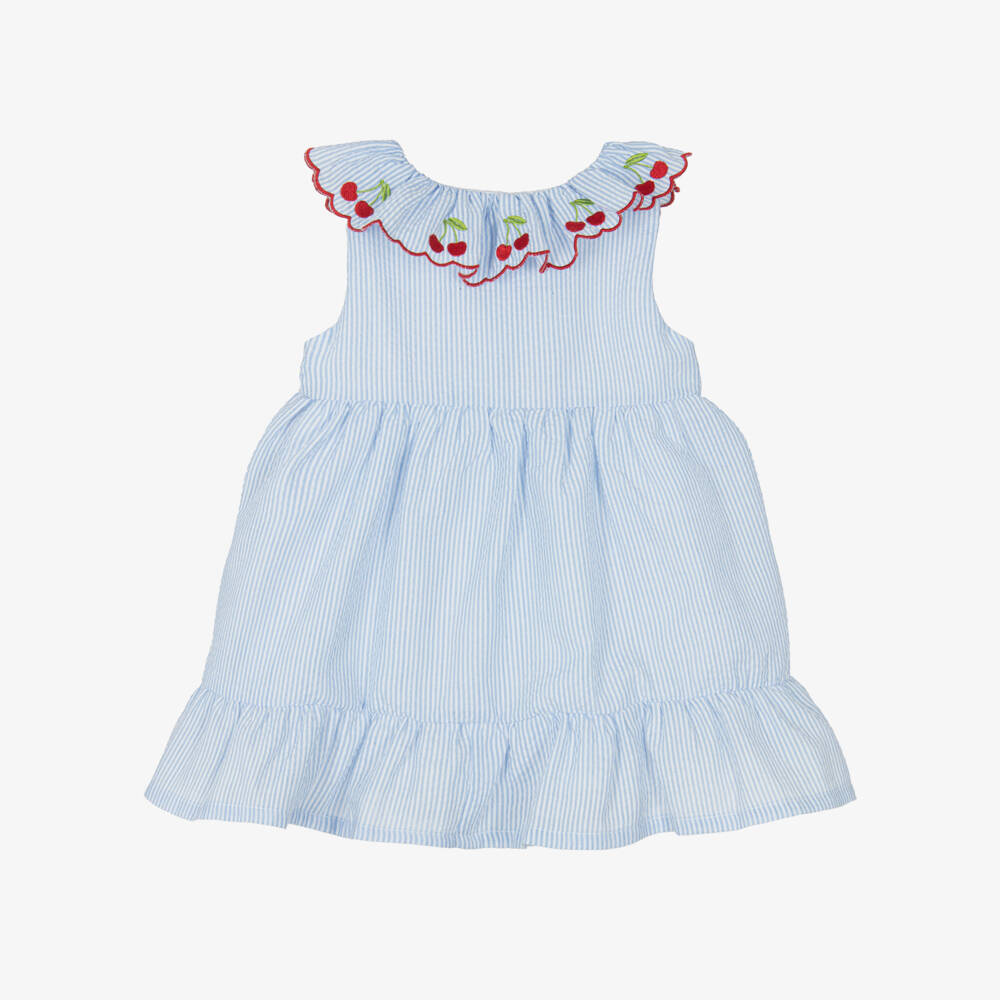 Dr. Kid-Girls Cherry-Embroidered Blue Dress | Childrensalon Outlet