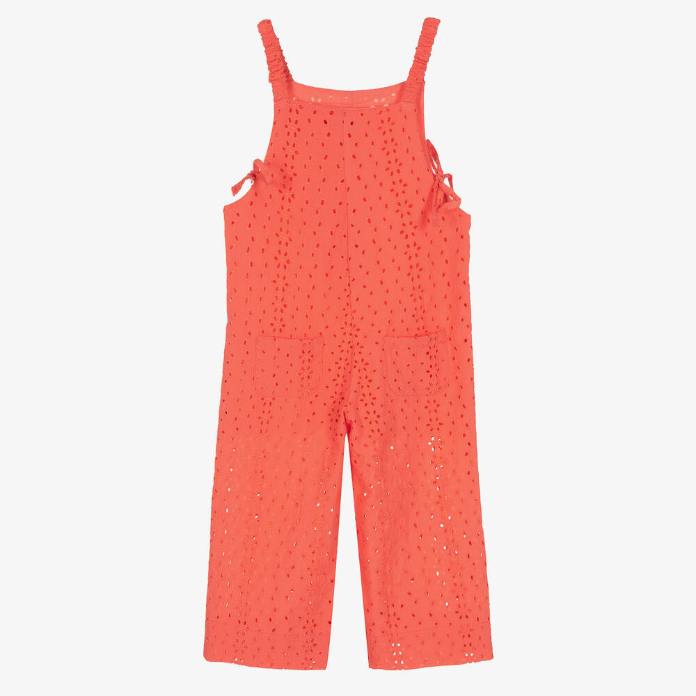 Dr. Kid Girls Coral Red Embroidered Jumpsuit