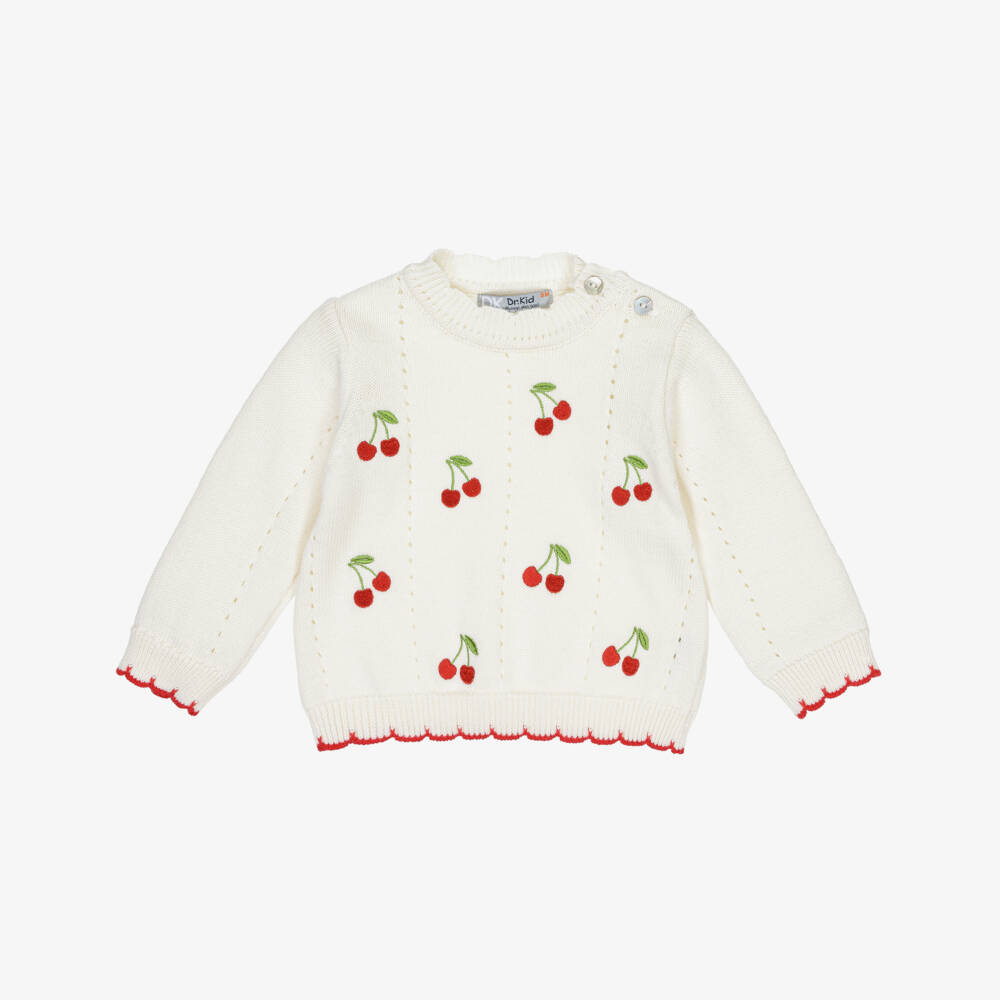 Dr. Kid-Girls Creamy Cotton Cherry Knit Jumper | Childrensalon Outlet
