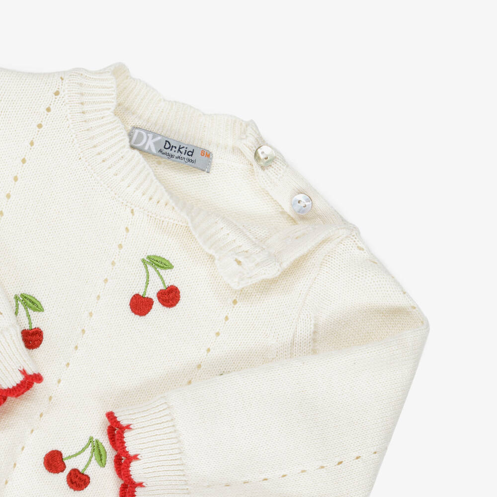 Dr. Kid-Girls Creamy Cotton Cherry Knit Jumper | Childrensalon Outlet