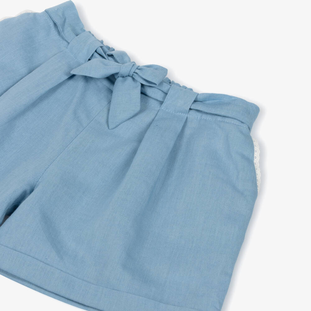 Dr. Kid-Girls Elegant Blue Linen Blend Shorts | Childrensalon Outlet