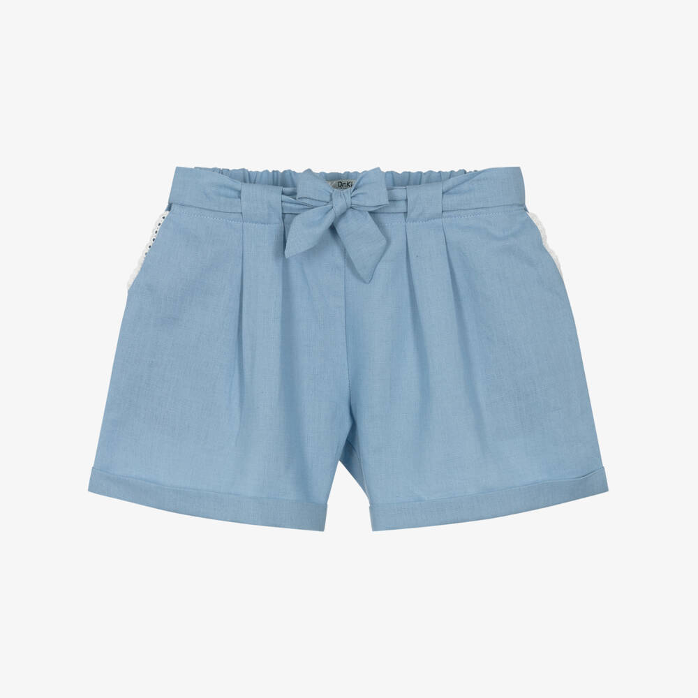 Dr. Kid-Girls Elegant Blue Linen Blend Shorts | Childrensalon Outlet