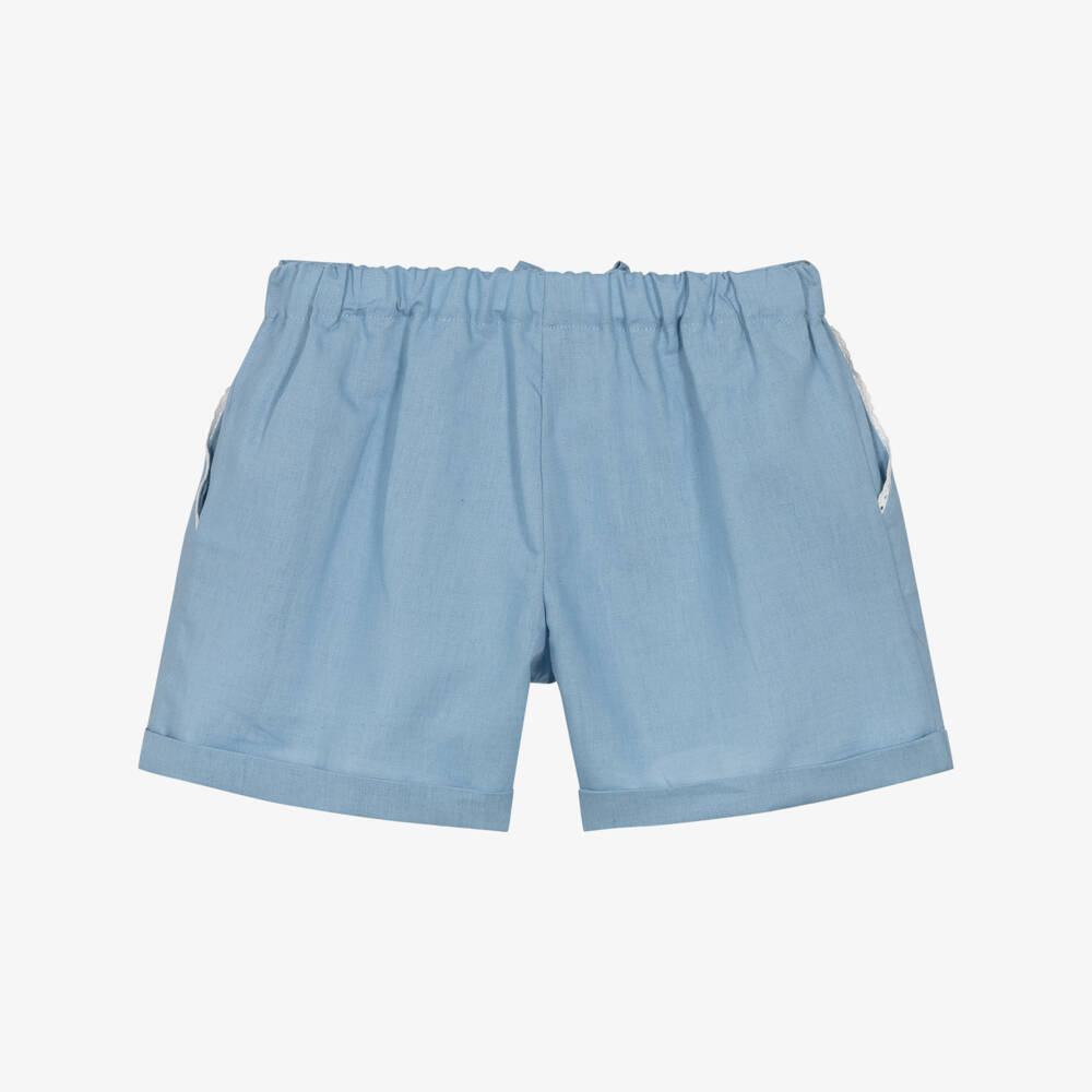 Dr. Kid-Girls Elegant Blue Linen Blend Shorts | Childrensalon Outlet