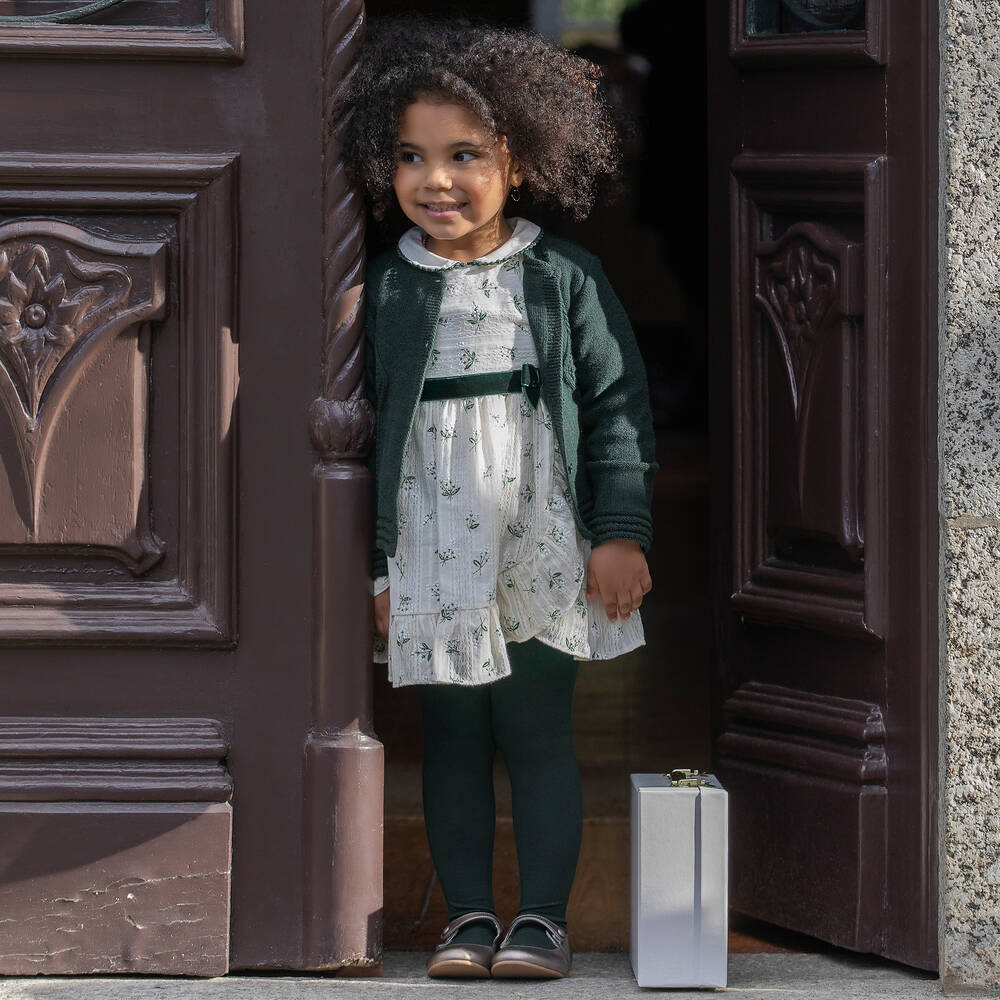 Dr. Kid-Girls Green Cotton & Wool Knitted Cardigan | Childrensalon Outlet