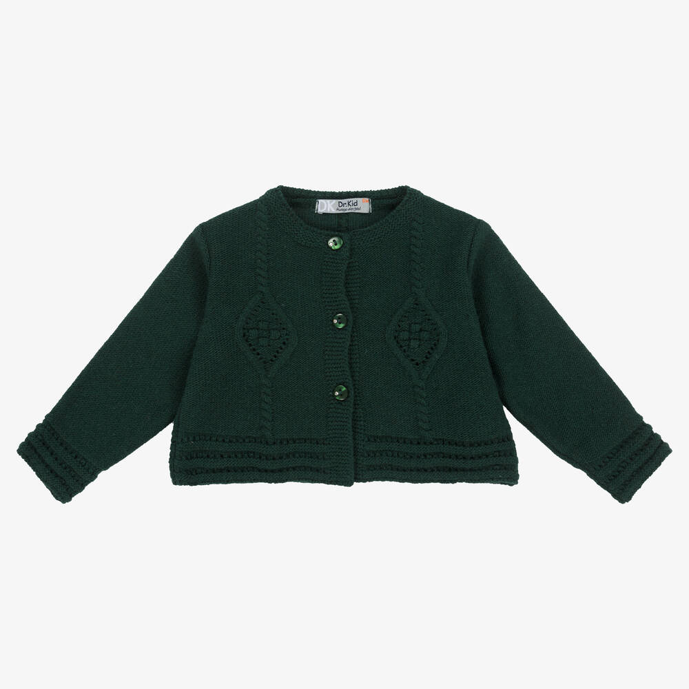 Dr. Kid - Girls Green Cotton & Wool Knitted Cardigan | Childrensalon