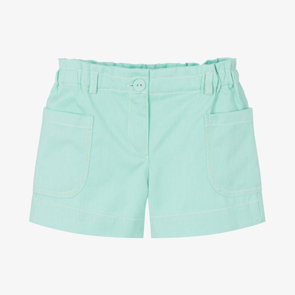 Dr. Kid-Girls Green Denim Patch Pocket Shorts | Childrensalon Outlet