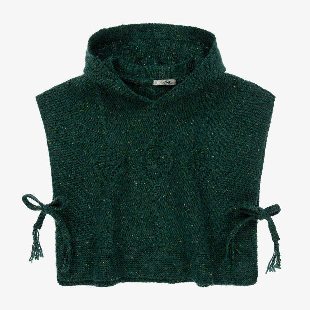 Dr. Kid - Poncho vert en laine à capuche | Childrensalon