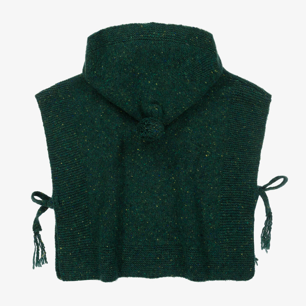 Dr. Kid-Зеленое шерстяное пончо с капюшоном | Childrensalon Outlet