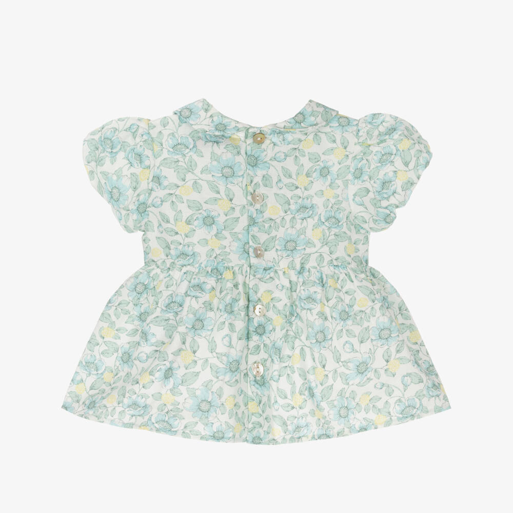 Dr. Kid-Girls Green Linen-Cotton Top | Childrensalon Outlet