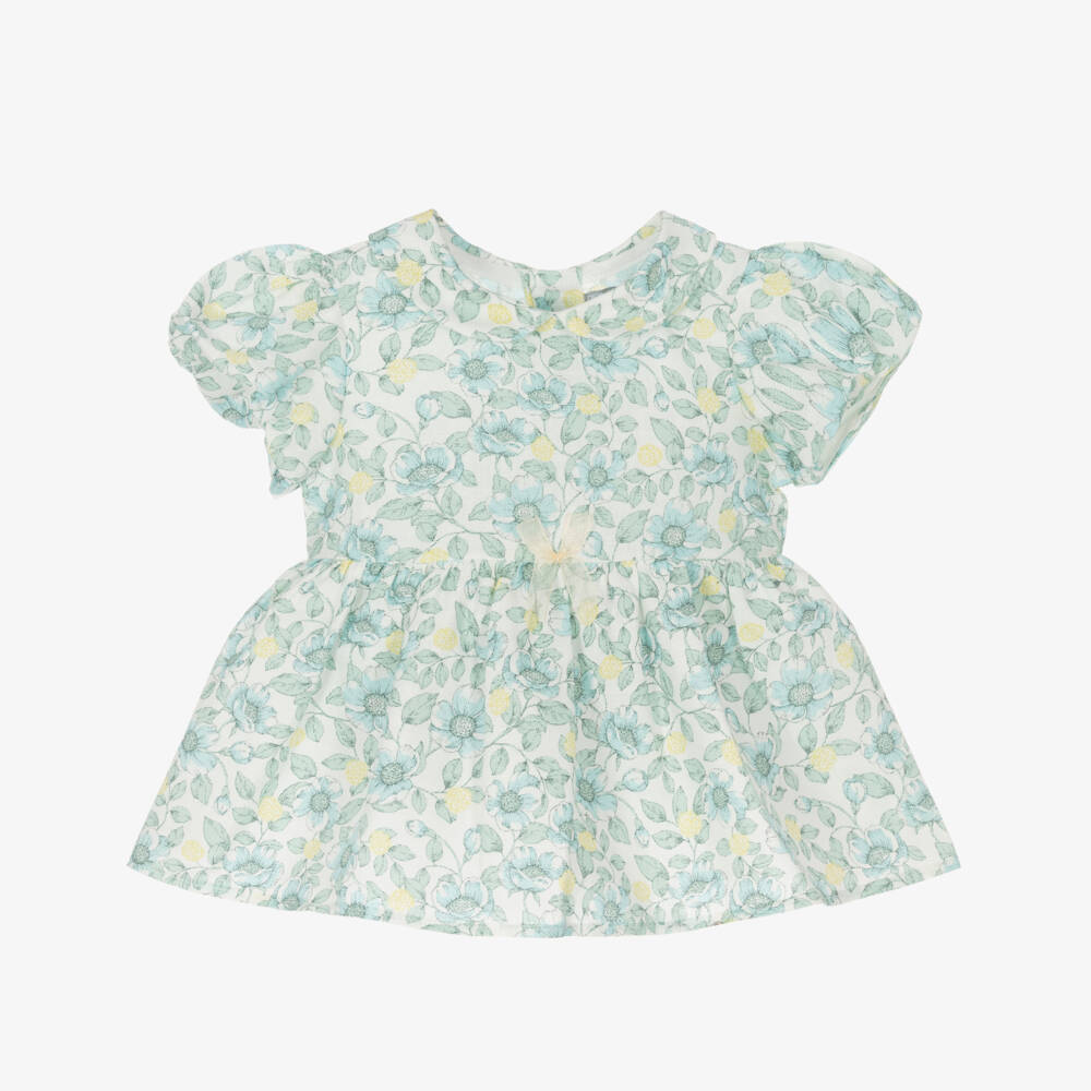 Dr. Kid-Girls Green Linen-Cotton Top | Childrensalon Outlet
