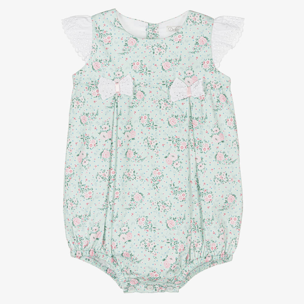 Dr. Kid - Girls Green & Pink Floral Cotton Shortie | Childrensalon