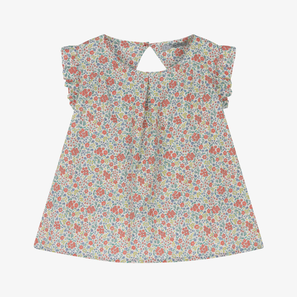 Dr. Kid-Girls Green & Red Floral Print Blouse | Childrensalon Outlet