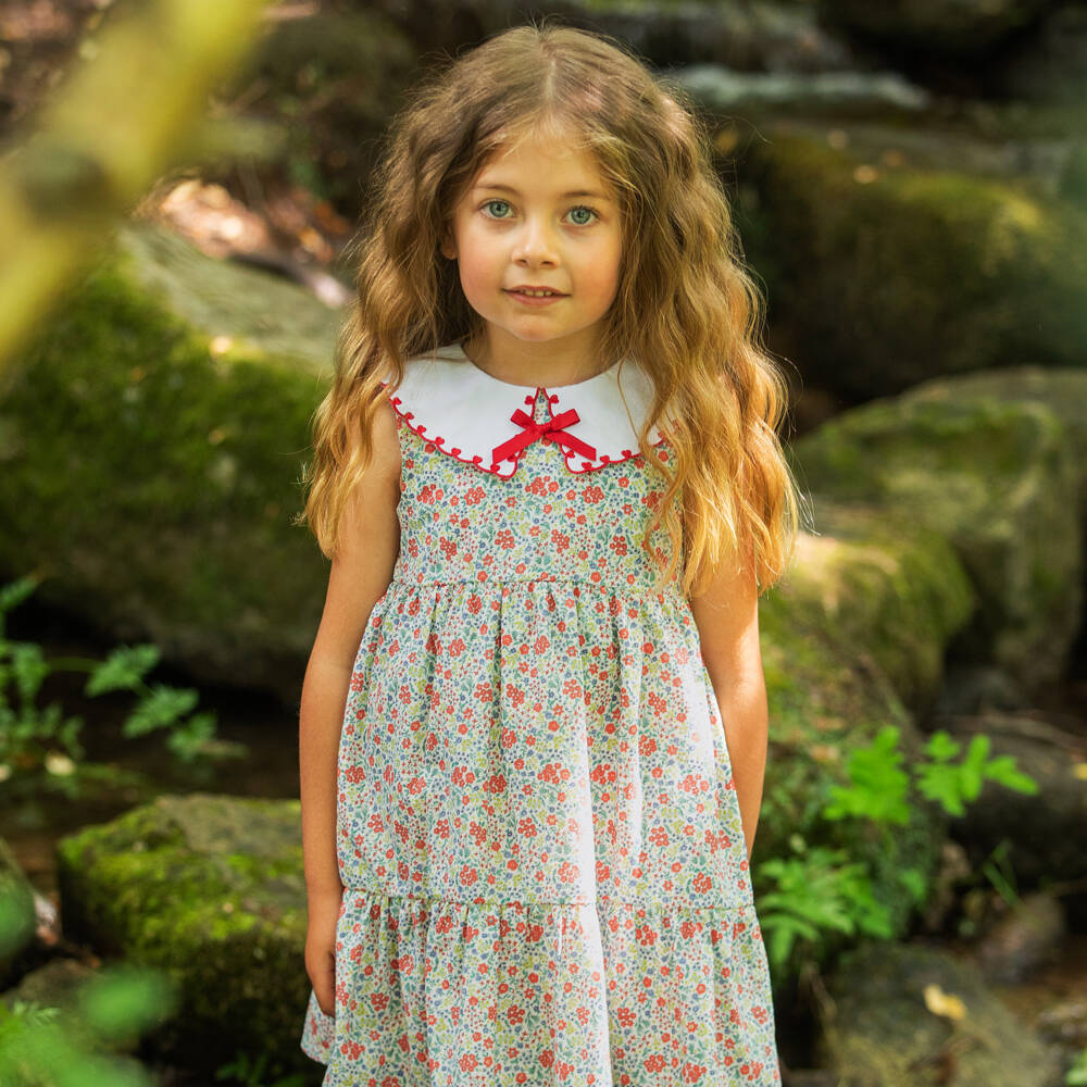 Dr. Kid-Girls Green & Red Floral Print Sleeveless Dress | Childrensalon Outlet