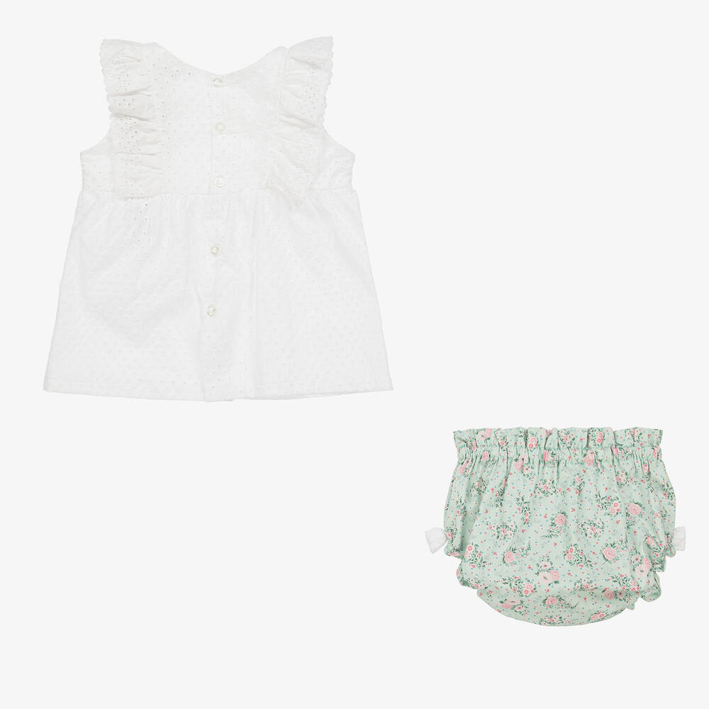 Dr. Kid-Girls Green & White Cotton Short Set  | Childrensalon Outlet
