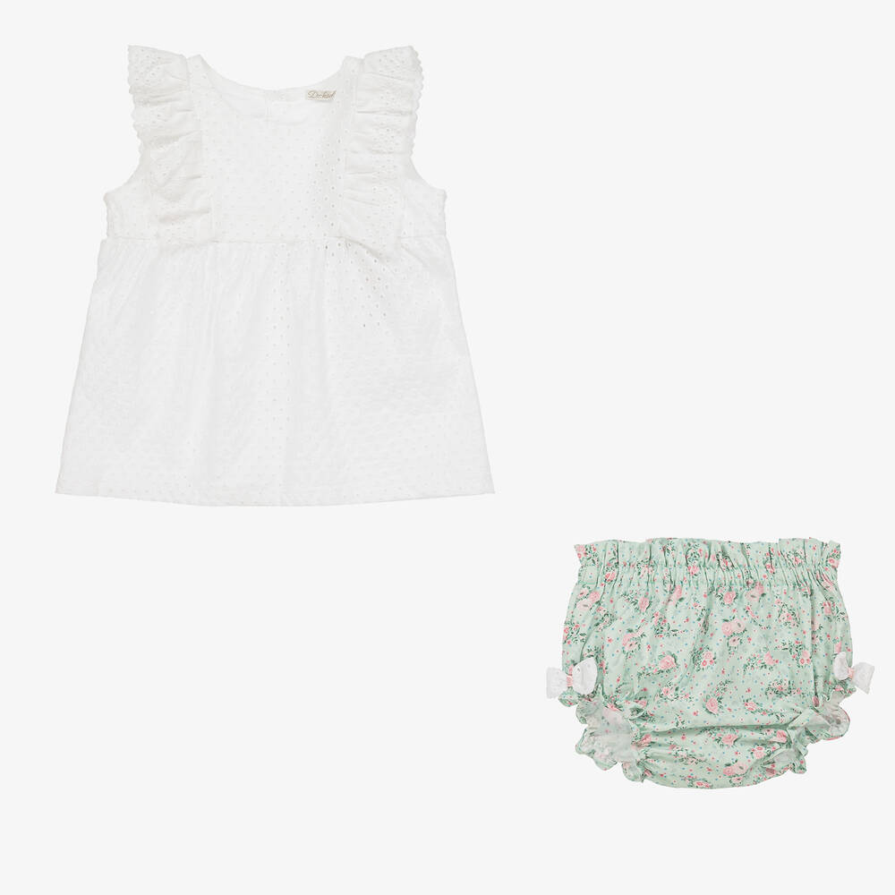 Dr. Kid-Girls Green & White Cotton Short Set  | Childrensalon Outlet