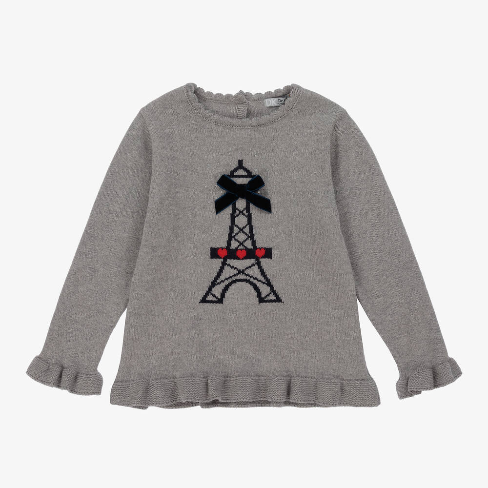Dr. Kid - Girls Grey Cotton & Wool Paris Top | Childrensalon