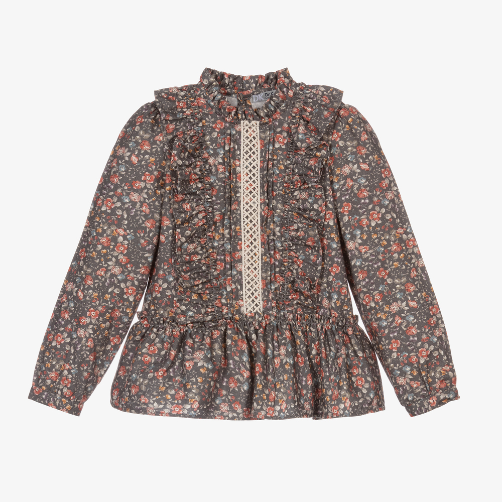 Dr. Kid - Girls Grey Floral Blouse | Childrensalon