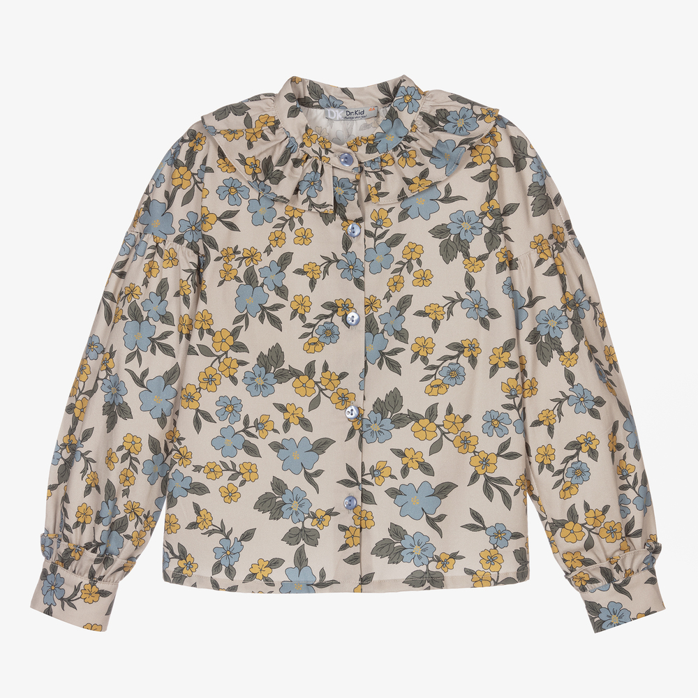 Dr. Kid - Girls Grey Floral Blouse | Childrensalon