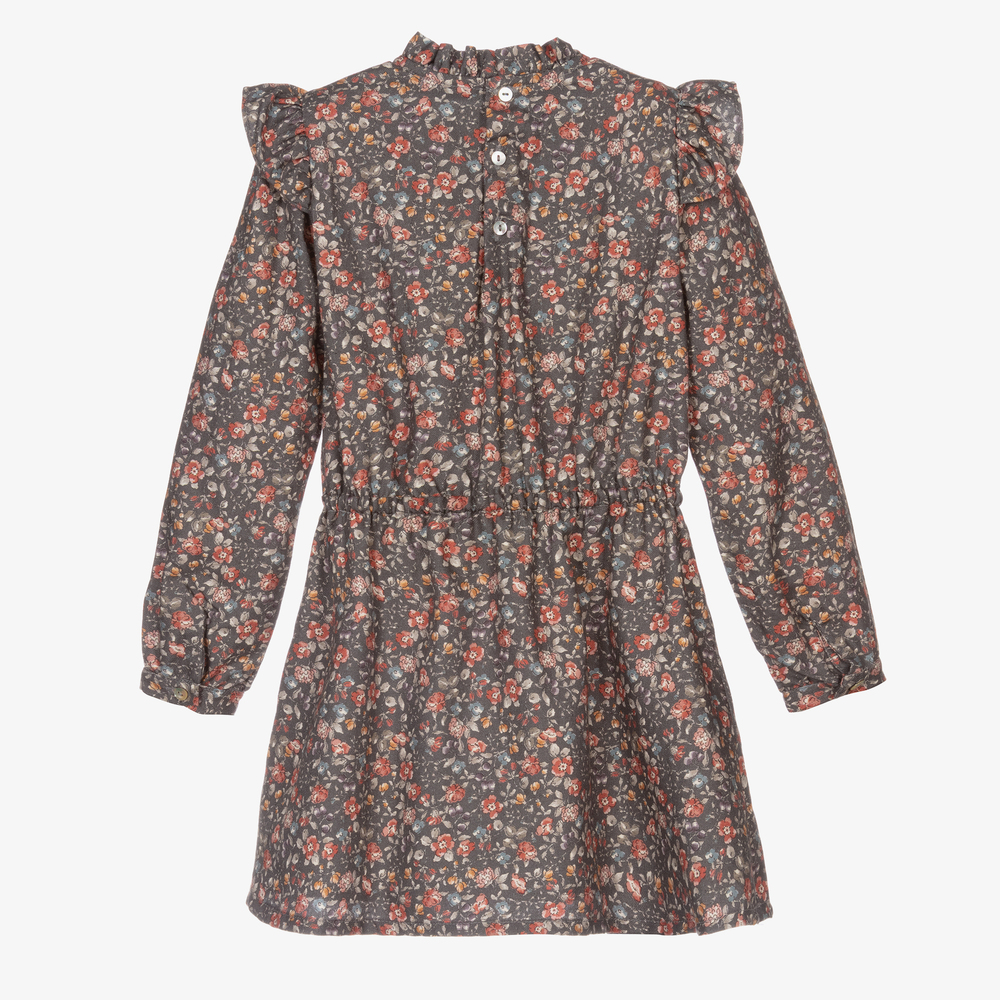 Dr. Kid-فستان قطن لون رمادي بطبعة ورود | Childrensalon Outlet