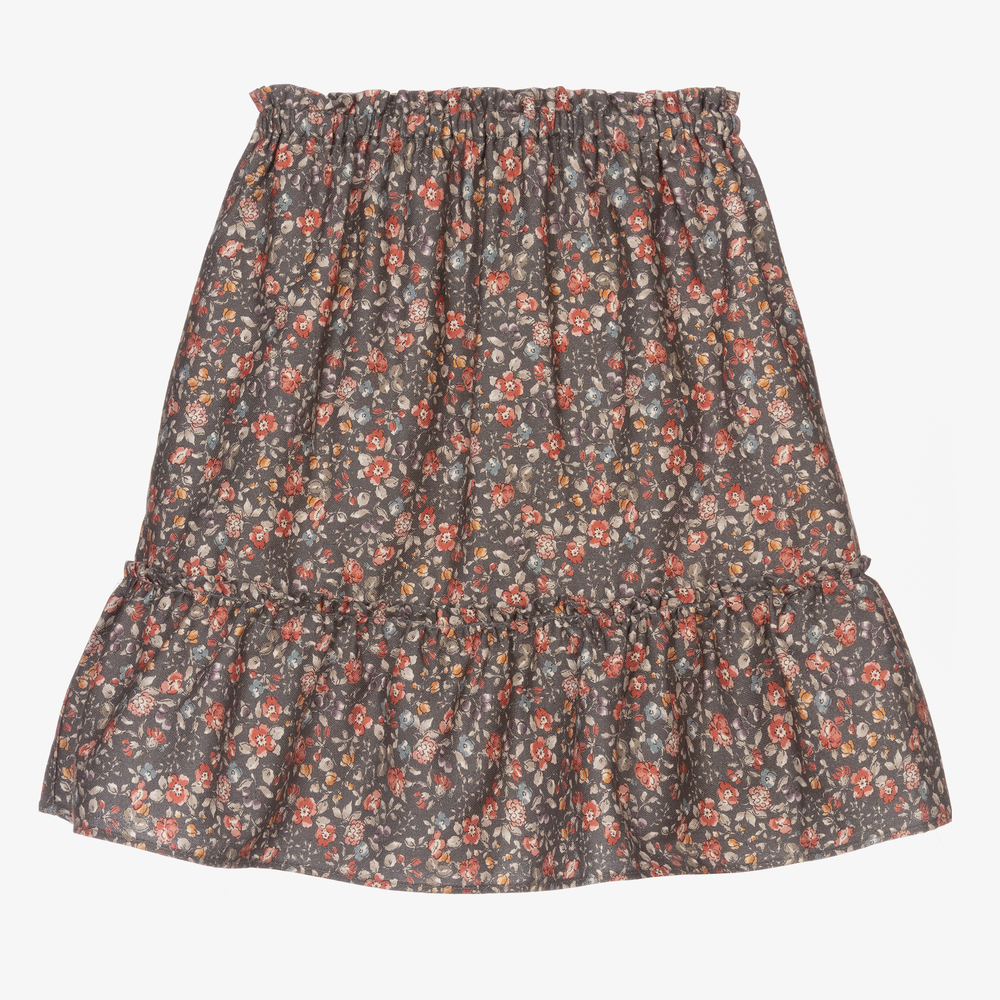 Dr. Kid-Girls Grey Floral Cotton Skirt | Childrensalon Outlet