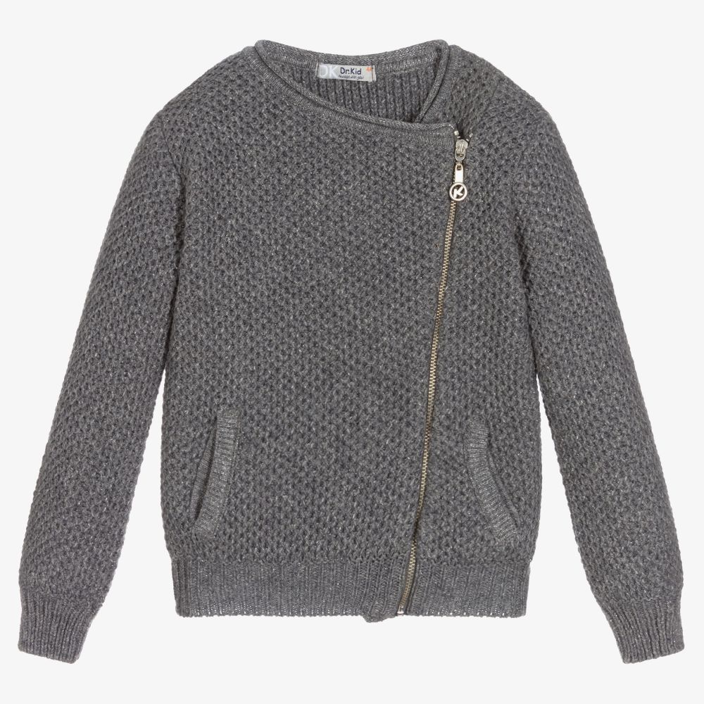 Dr. Kid - Girls Grey Knitted Cardigan | Childrensalon