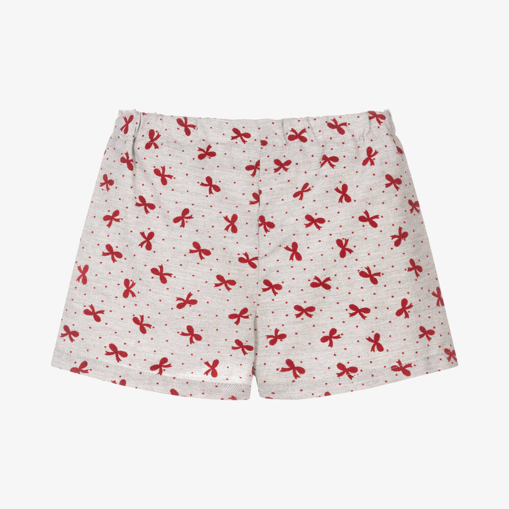 Dr. Kid-Girls Grey & Red Bow Shorts | Childrensalon Outlet