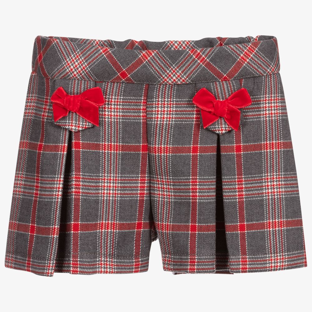 Dr. Kid - Girls Grey & Red Check Shorts | Childrensalon