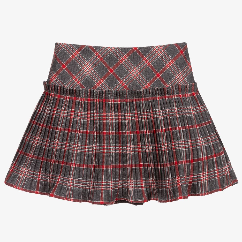 Dr. Kid - Girls Grey & Red Check Skirt | Childrensalon