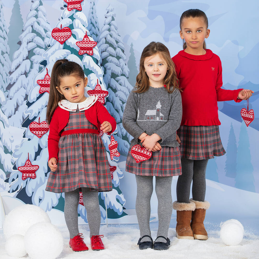 Dr. Kid-Красно-серая юбка в клетку для девочек | Childrensalon Outlet