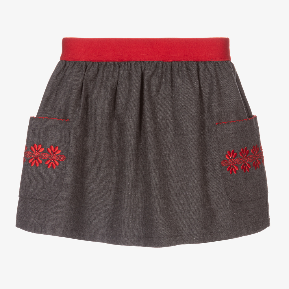 Dr. Kid - Girls Grey & Red Cotton Skirt | Childrensalon